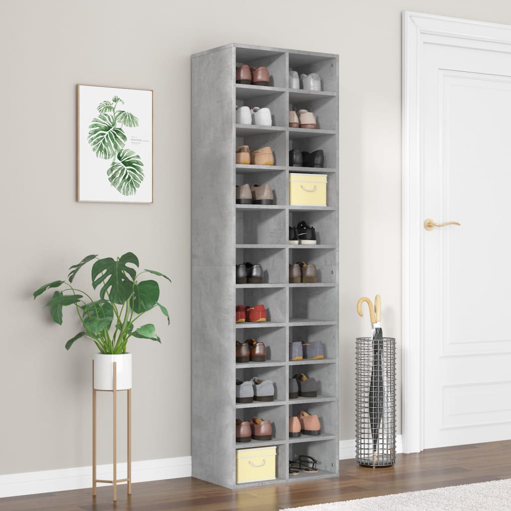 Schoenenkast 54X34X183 Cm Bewerkt Hout Betongrijs
