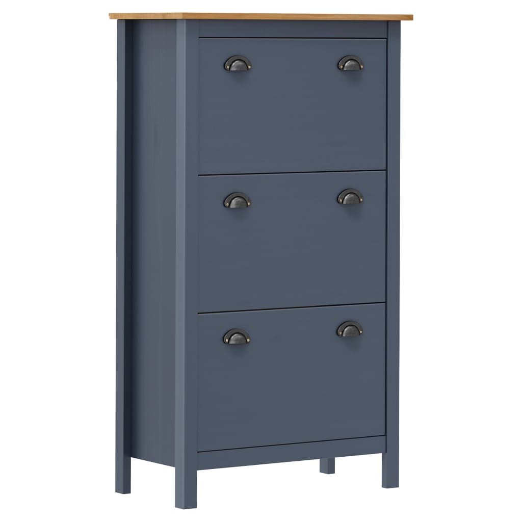 Schoenenkast Hill 72X35X124 Cm Massief Grenenhout Grijs
