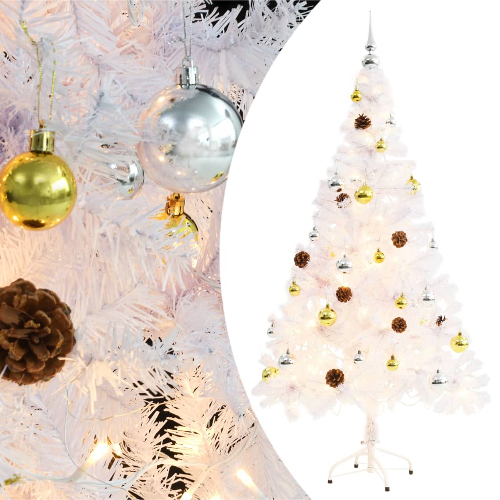 Kunstkerstboom Met Verlichting En Kerstballen 150 Cm Wit