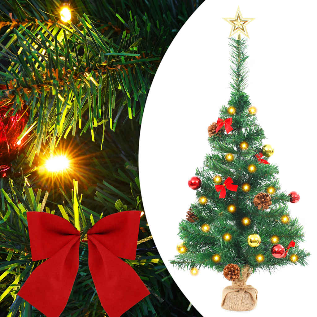 Kunstkerstboom Met Verlichting En Kerstballen 64 Cm Groen Beige