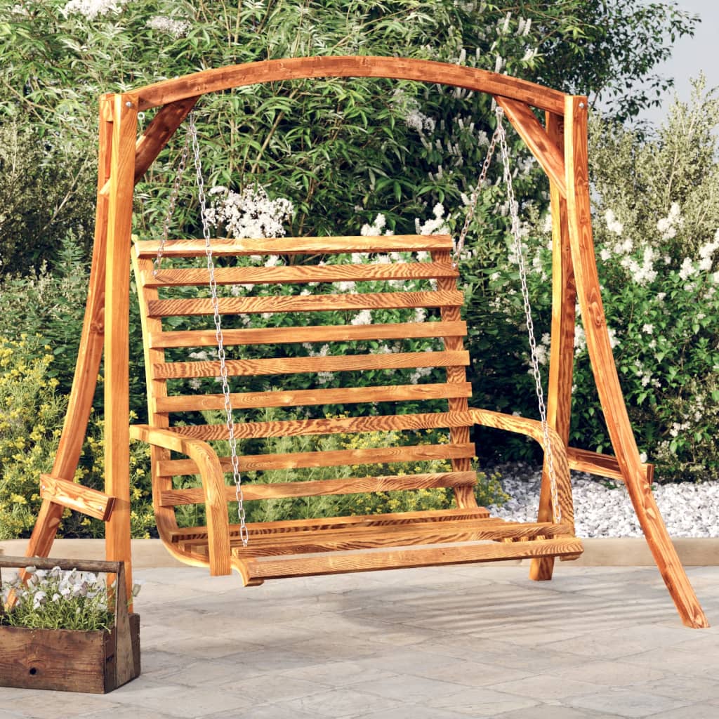 Schommelbank 126X63X92 Cm Gebogen Hout Met Teakafwerking Taupe