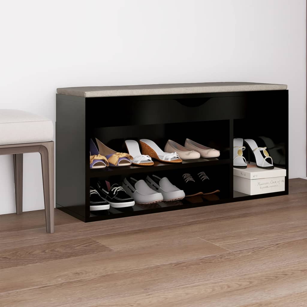Schoenenbank Met Kussen 104X30X49 Cm Bewerkt Hout Zwart