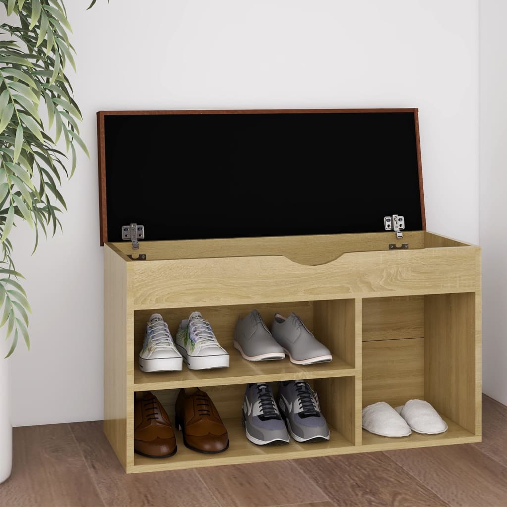 Schoenenbank Met Kussen 80X30X47 Cm Bewerkt Hout Sonoma Eiken