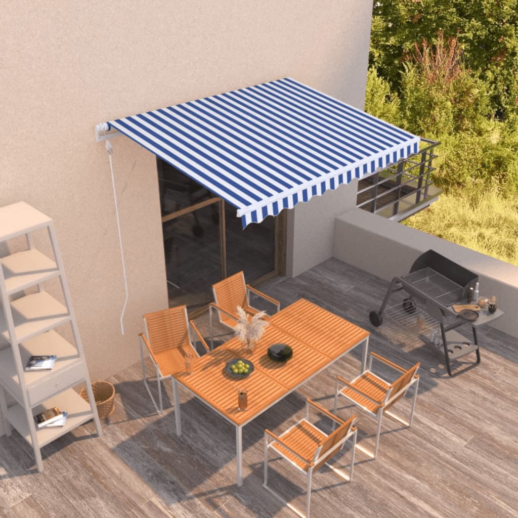 Luifel Automatisch Uittrekbaar 350X250 Cm Blauw En Wit Zwart