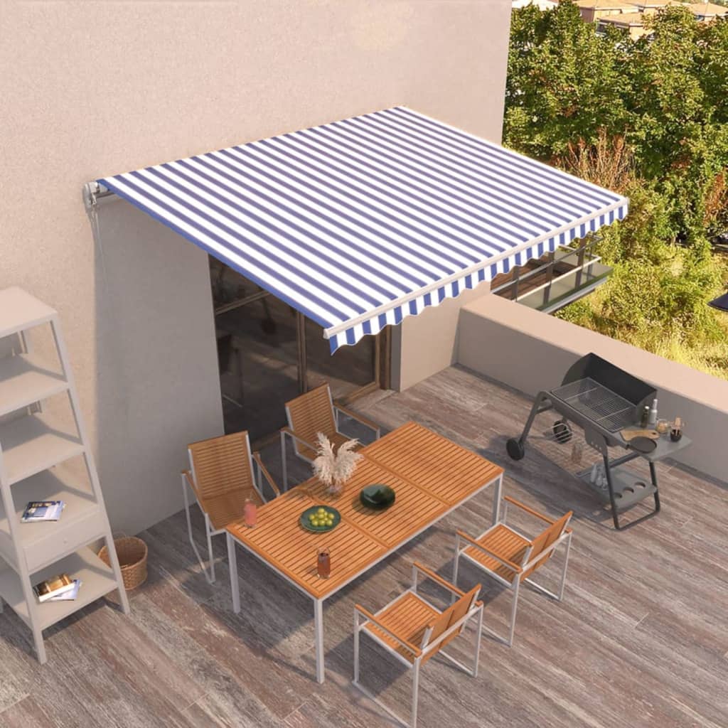 Luifel Handmatig Uittrekbaar 400X300 Cm Blauw En Wit