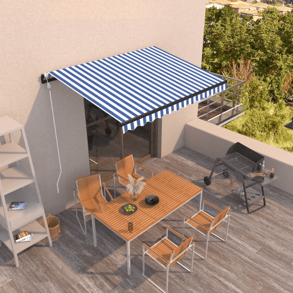 Luifel Automatisch Uittrekbaar 400X300 Cm Blauw En Wit