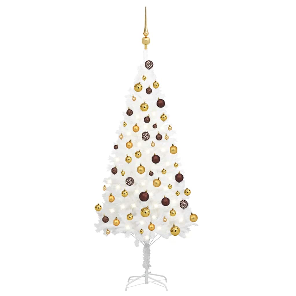 Kunstkerstboom Met Verlichting En Kerstballen 120 Cm Wit Goud