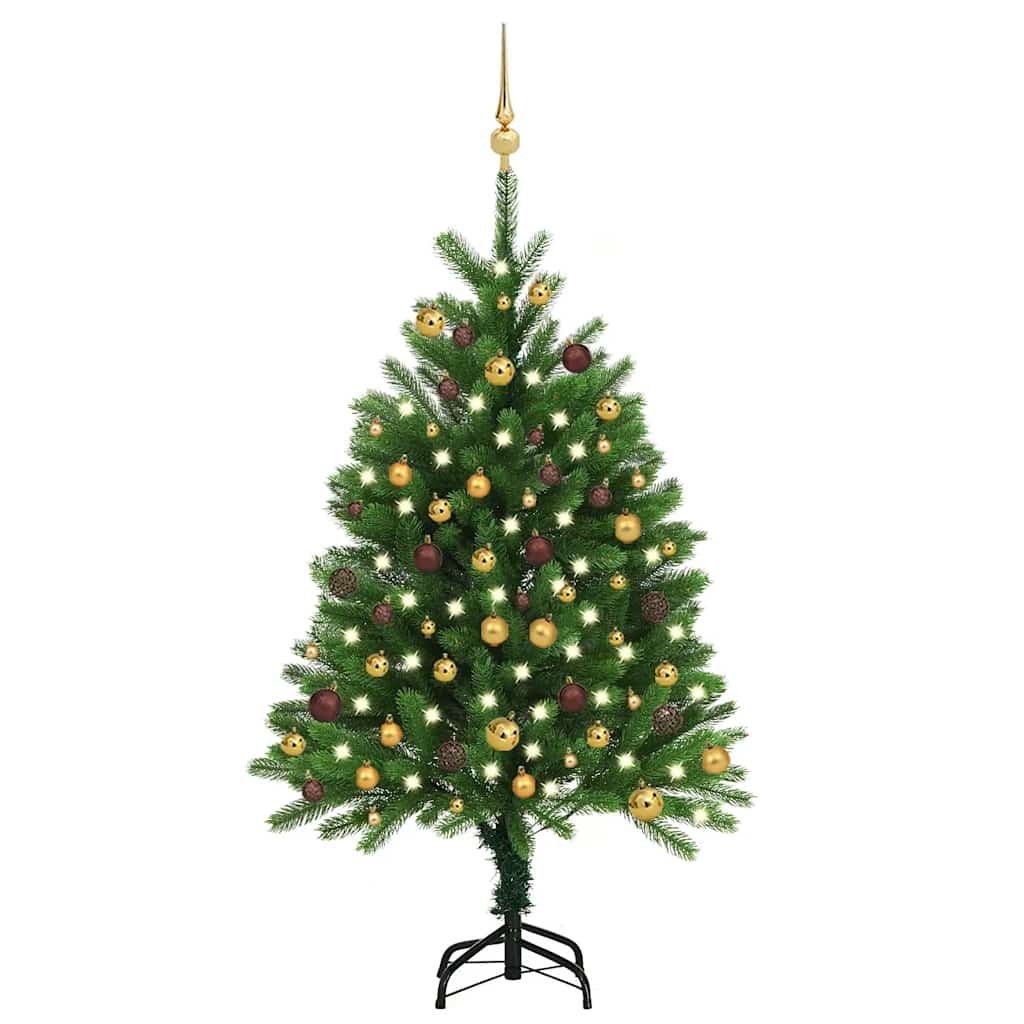 Kunstkerstboom Met Verlichting En Kerstballen 120 Cm Groen Goud
