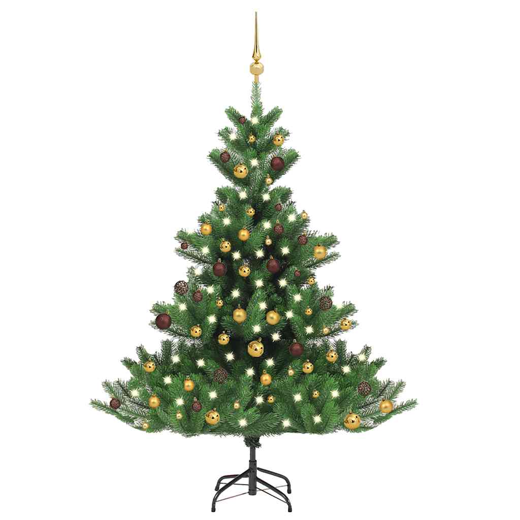 Kunstkerstboom Nordmann Met Led's En Kerstballen 150 Cm Groen Goud
