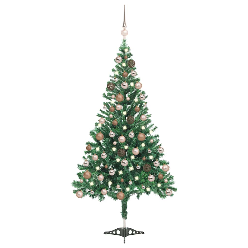Kunstkerstboom Met Verlichting En Kerstballen 546 Takken 180 Cm Groen En Roze