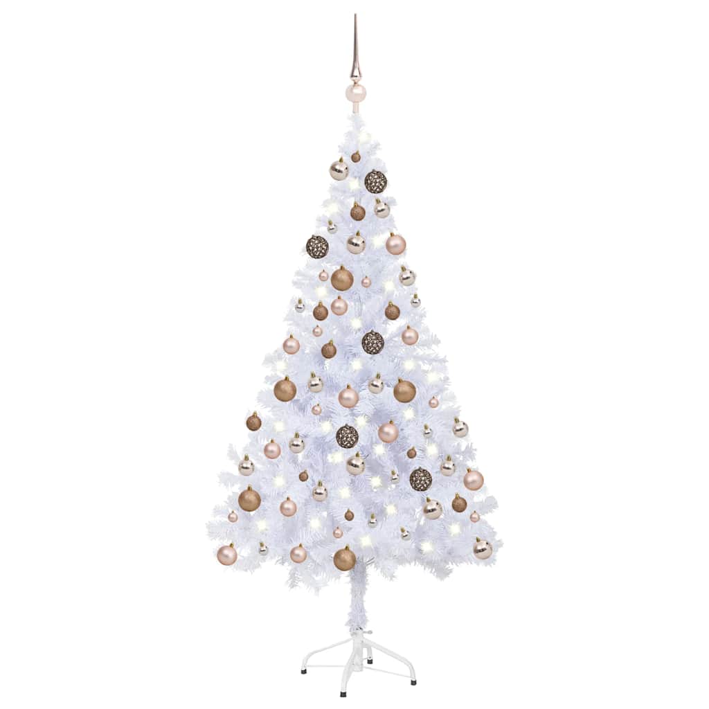 Kunstkerstboom Met Verlichting En Kerstballen 230 Takken 120 Cm Wit En Rozé