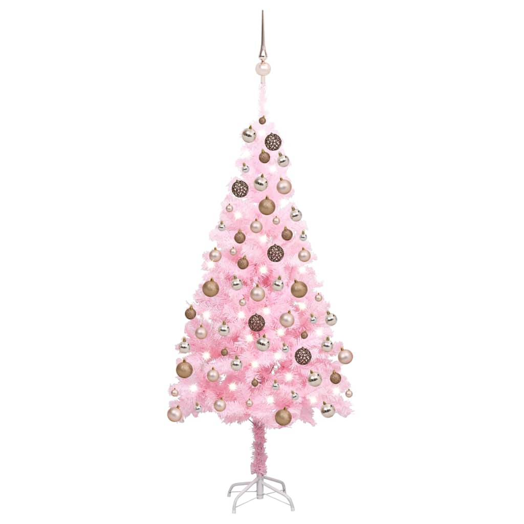 Kunstkerstboom Met Verlichting En Kerstballen 180 Cm Pvc Roze En Rosé