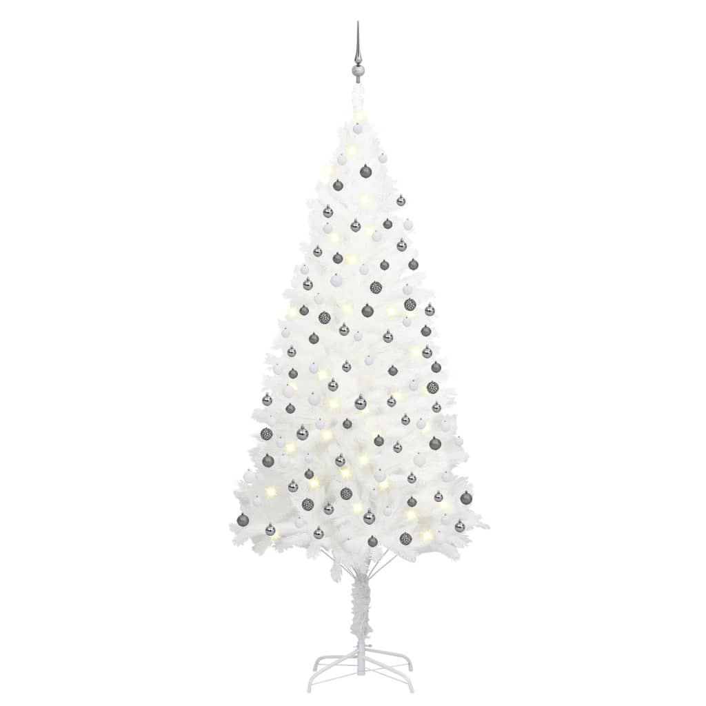Kunstkerstboom Met Verlichting En Kerstballen 240 Cm Wit