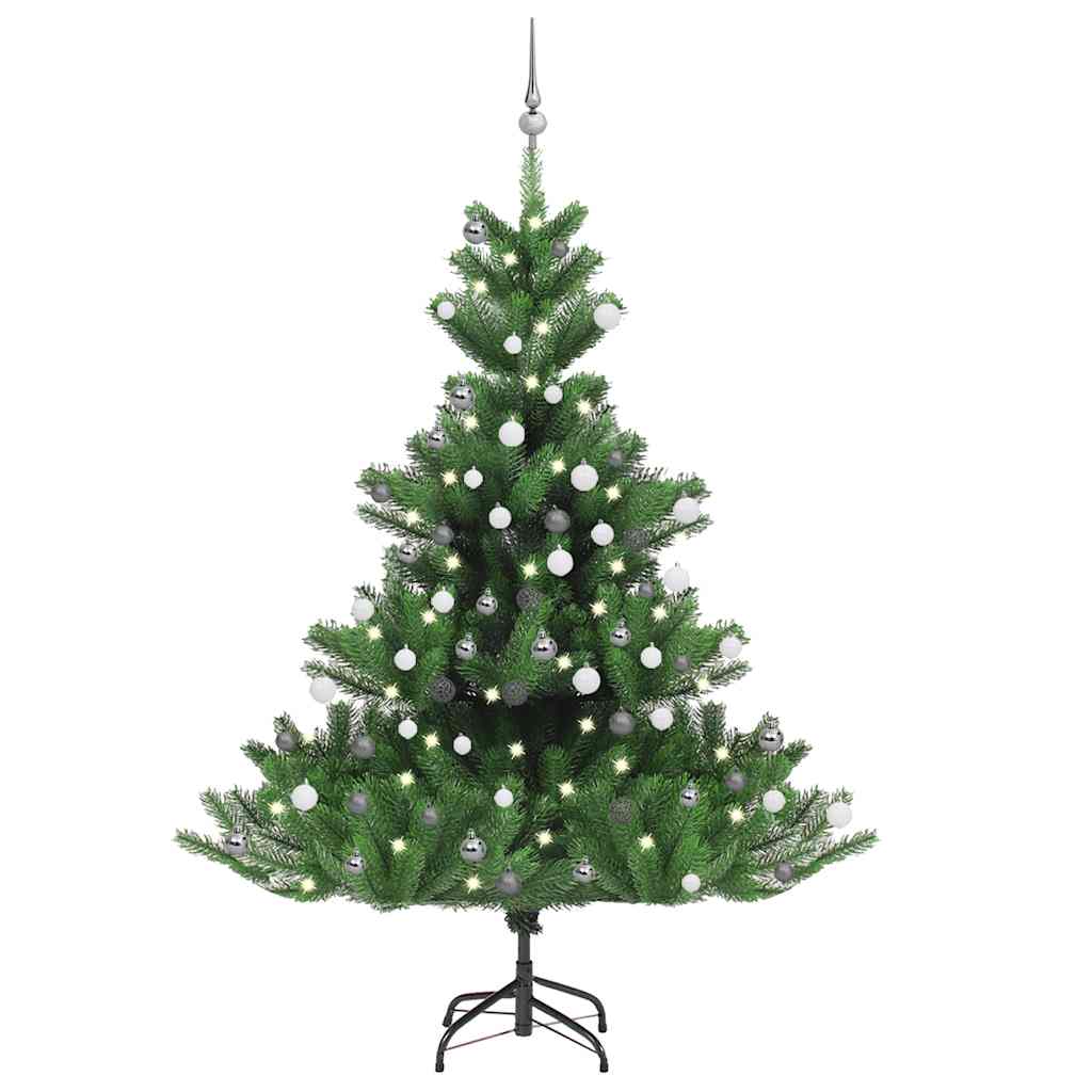 Kunstkerstboom Nordmann Met Led's En Kerstballen 180 Cm Groen Wit