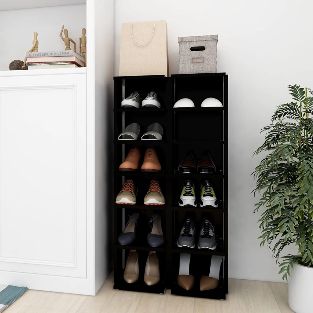 Schoenenkasten 2 St 27,5X27X102 Cm Zwart Wit