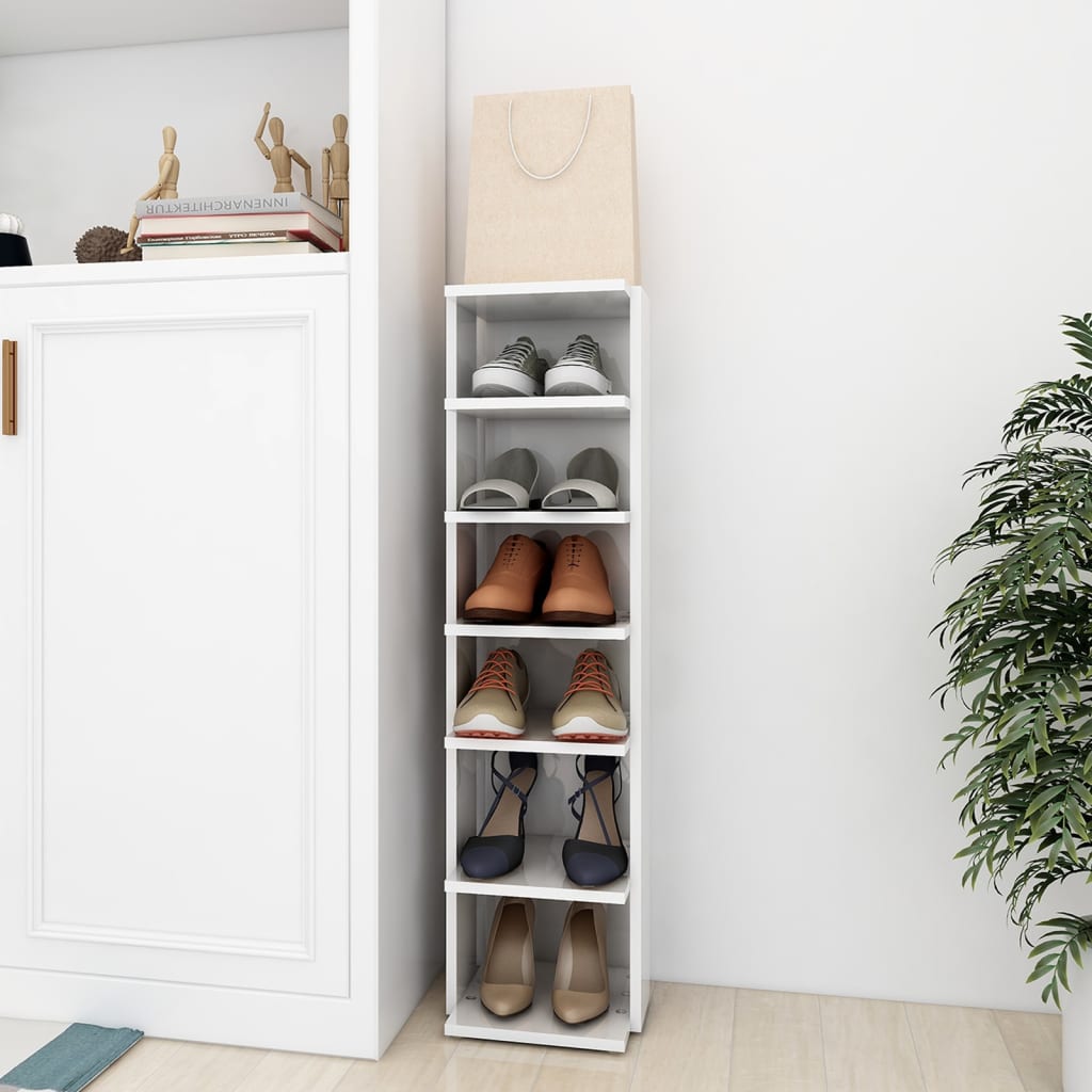 Schoenenkast 27,5X27X102 Cm Bewerkt Hout Hoogglans Wit