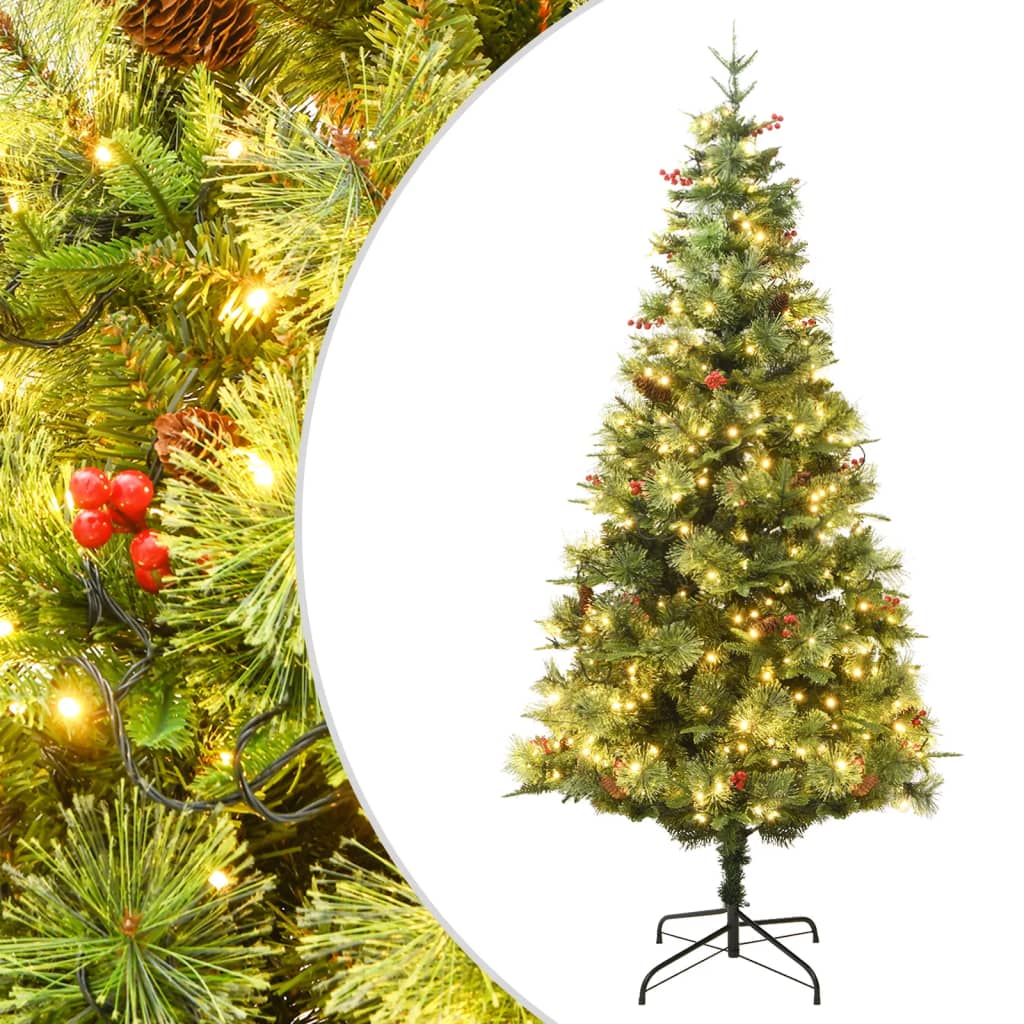 Kerstboom Met Led En Dennenappels 225 Cm Pvc En Pe Groen Wit