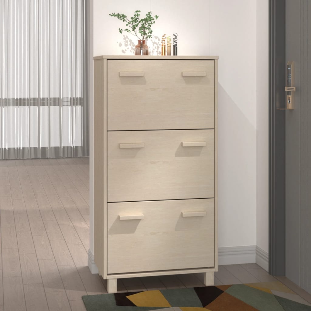 Schoenenkast Hamar 59,5X35X117 Cm Grenenhout Honingbruin