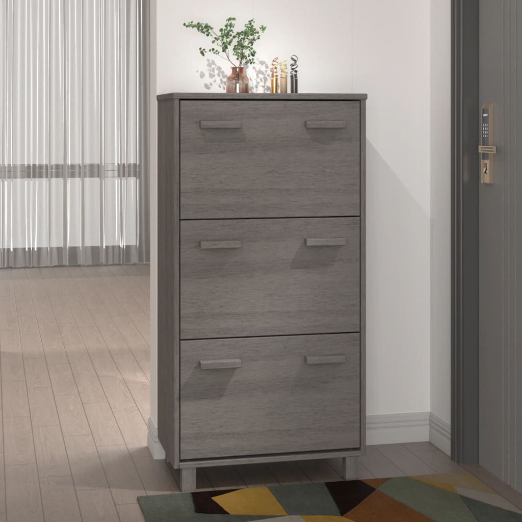 Schoenenkast Hamar 59,5X35X117 Cm Massief Grenenhout Lichtgrijs
