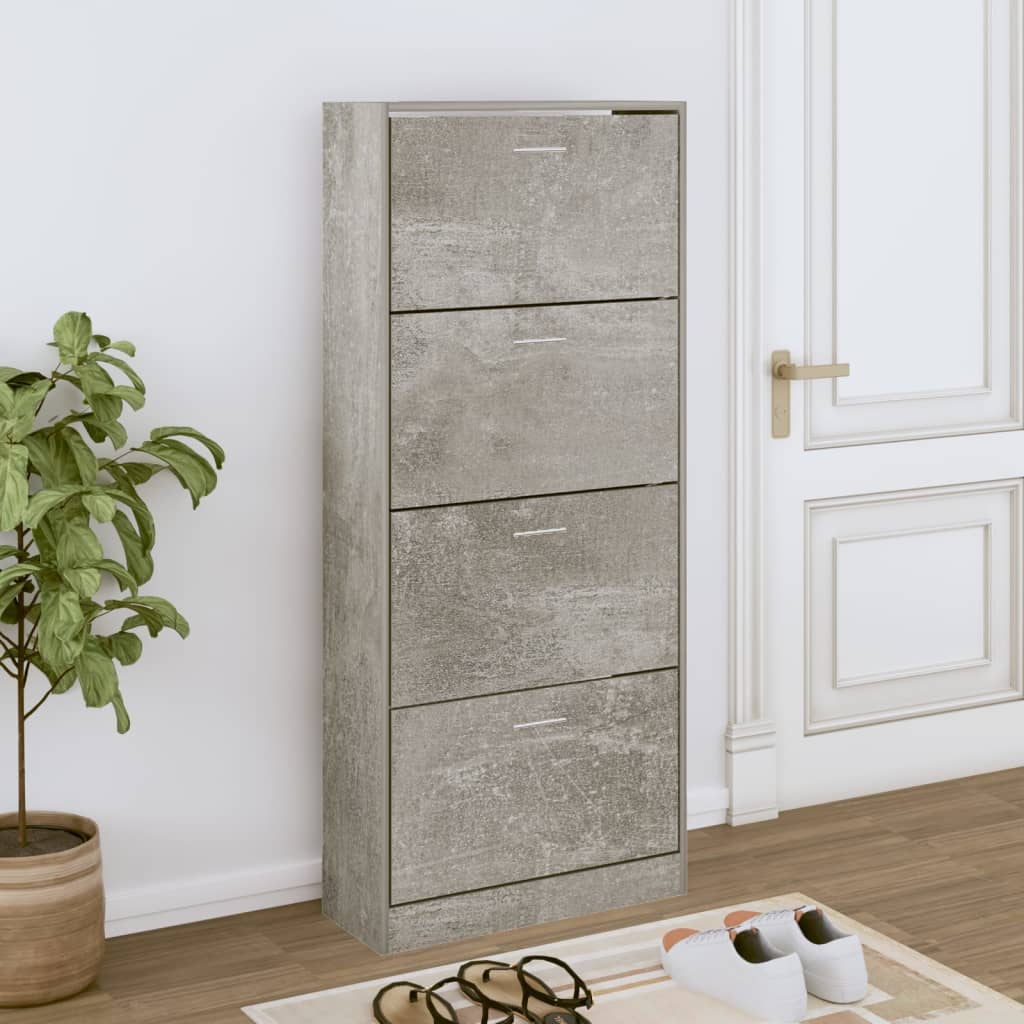 Schoenenkast Bewerkt Hout Betongrijs
