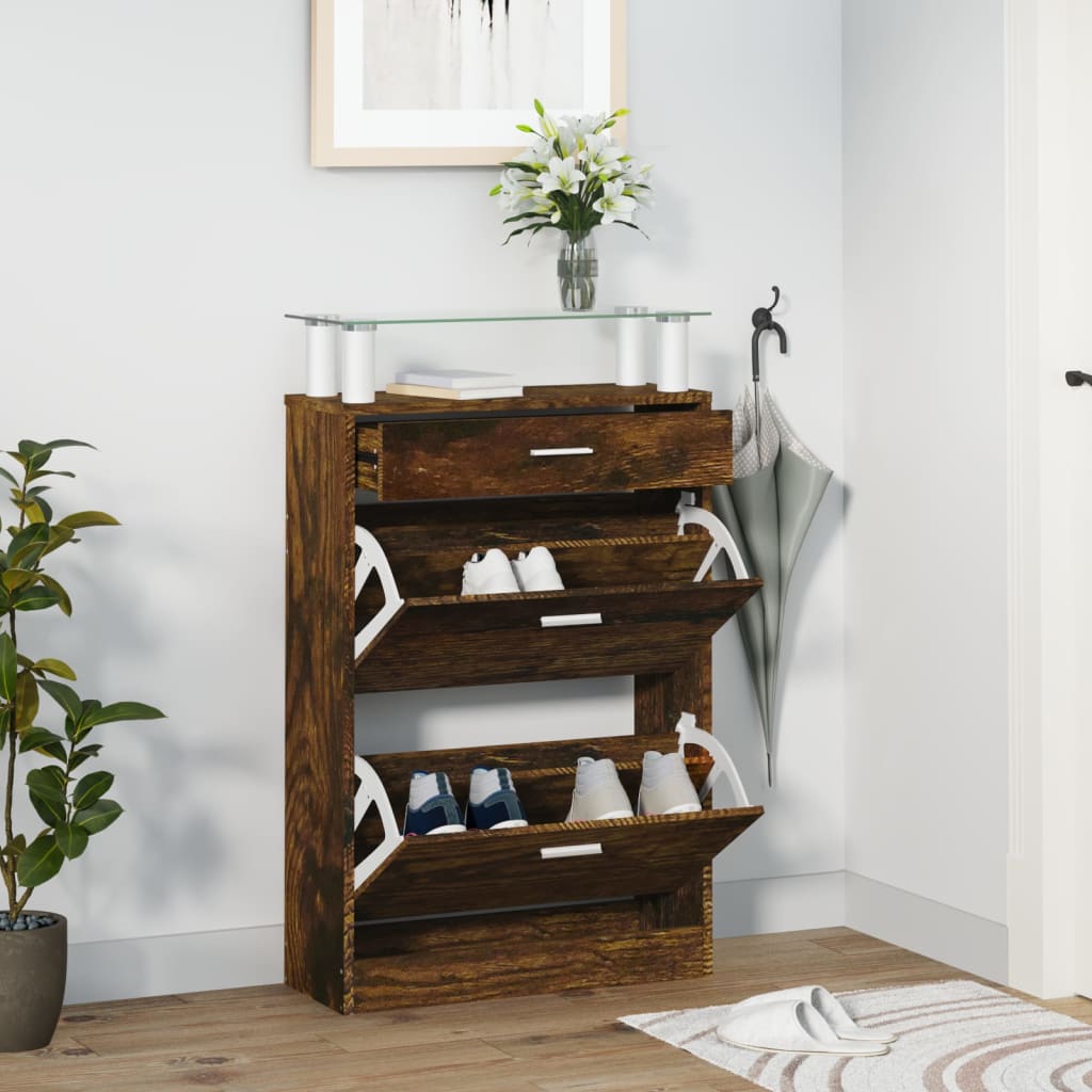 Schoenenkast 63X24X104 Cm Bewerkt Hout Kleurig Gerookt Eiken
