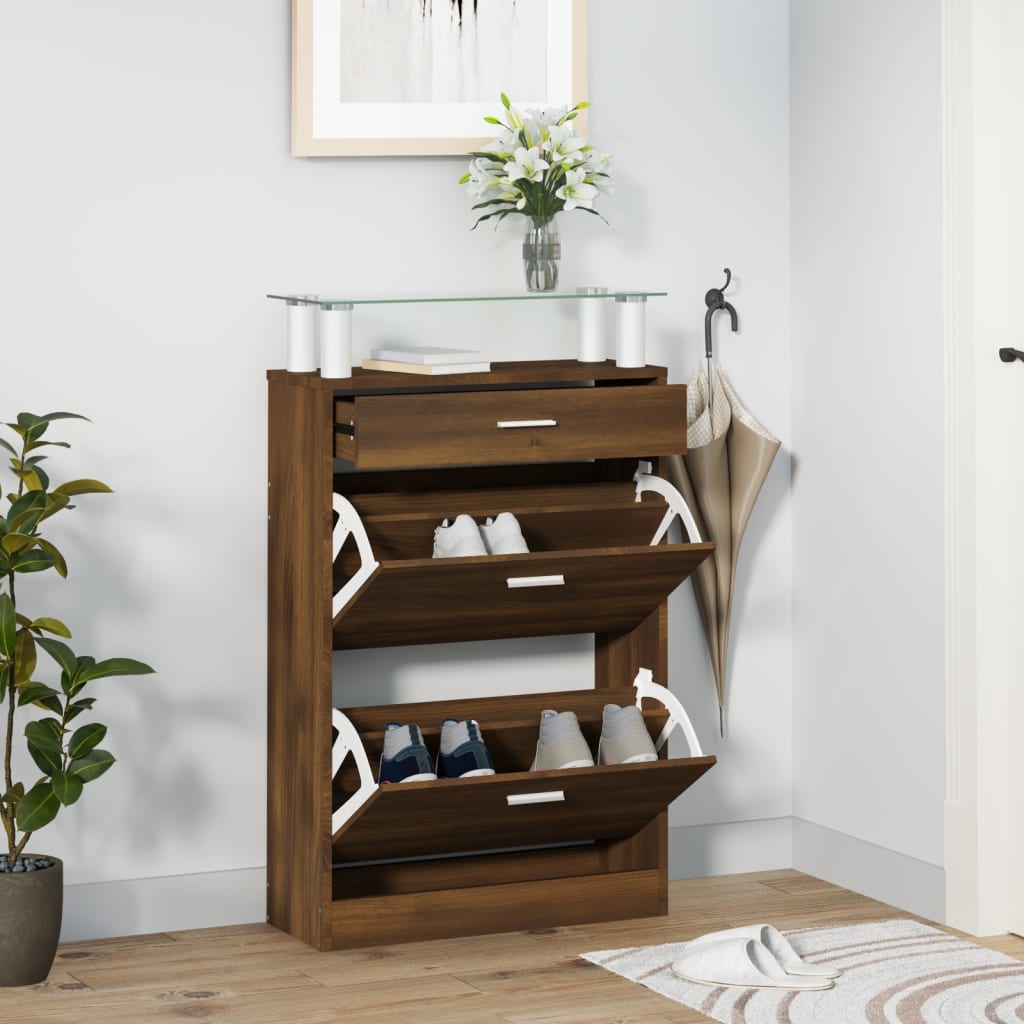 Schoenenkast 63X24X104 Cm Bewerkt Hout Bruin Eikenkleur