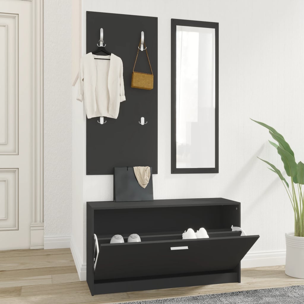 Schoenenkastset 3-In-1 Bewerkt Hout Zwart
