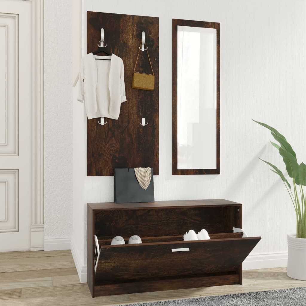 Schoenenkastset 3-In-1 Bewerkt Hout Sonoma Eikenkleurig Gerookt Eiken