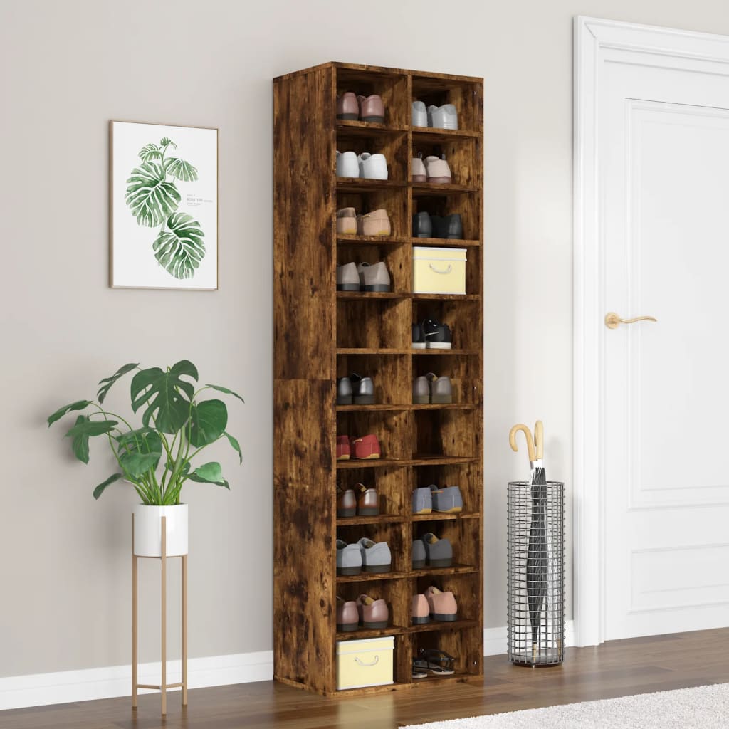 Schoenenkast 54X34X183 Cm Bewerkt Hout Kleurig Gerookt Eiken