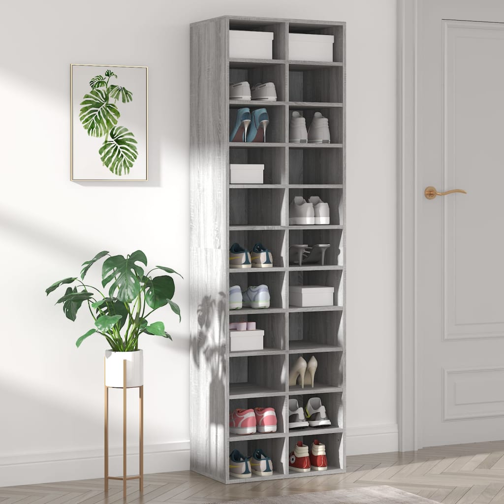Schoenenkast 54X34X183 Cm Bewerkt Hout Eikenkleur Grijs Sonoma