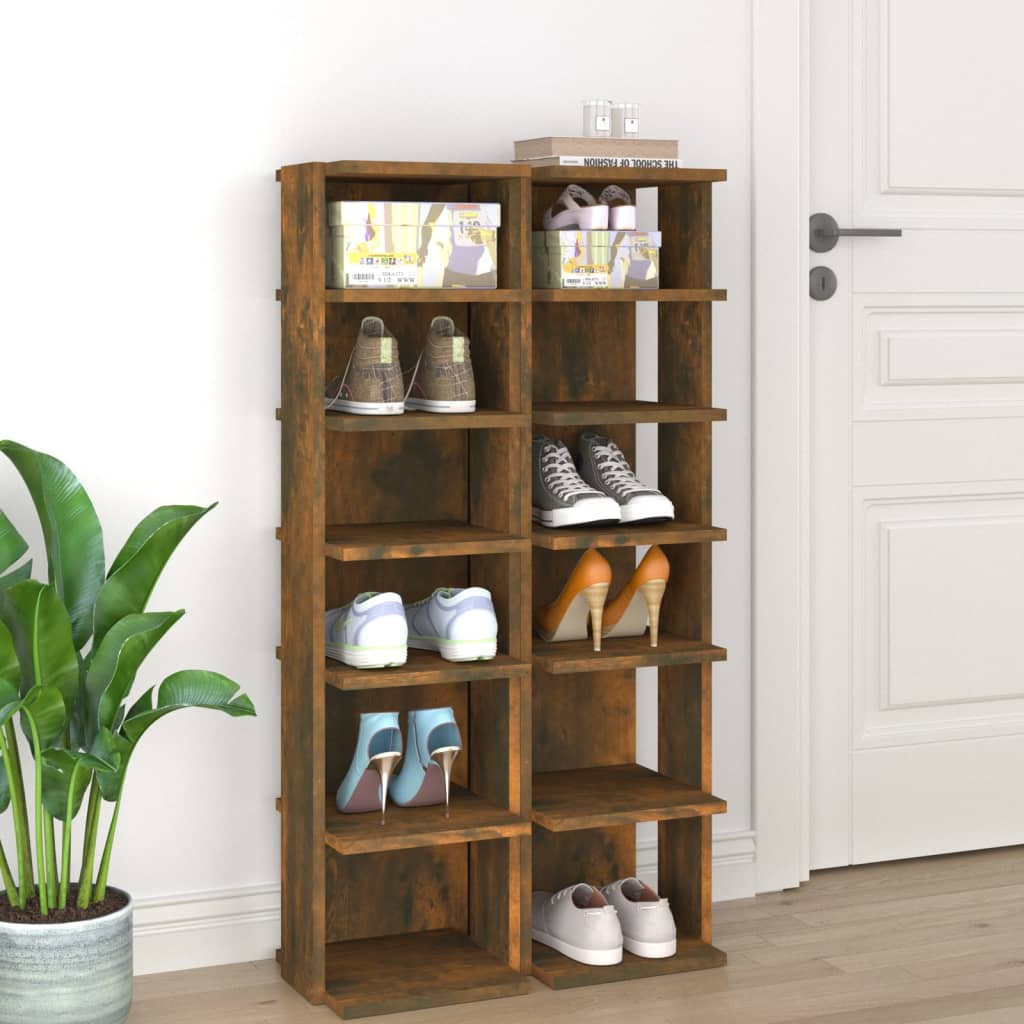 Schoenenrekken 27,5X27X102 Cm Bewerkt Hout Gerookt Eiken