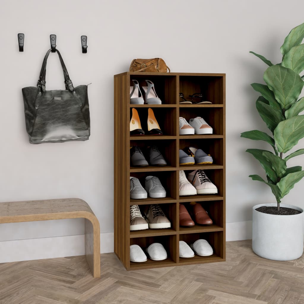 Schoenenrek 54X34X100,5 Cm Bewerkt Hout Bruin Eikenkleur Grijs Sonoma