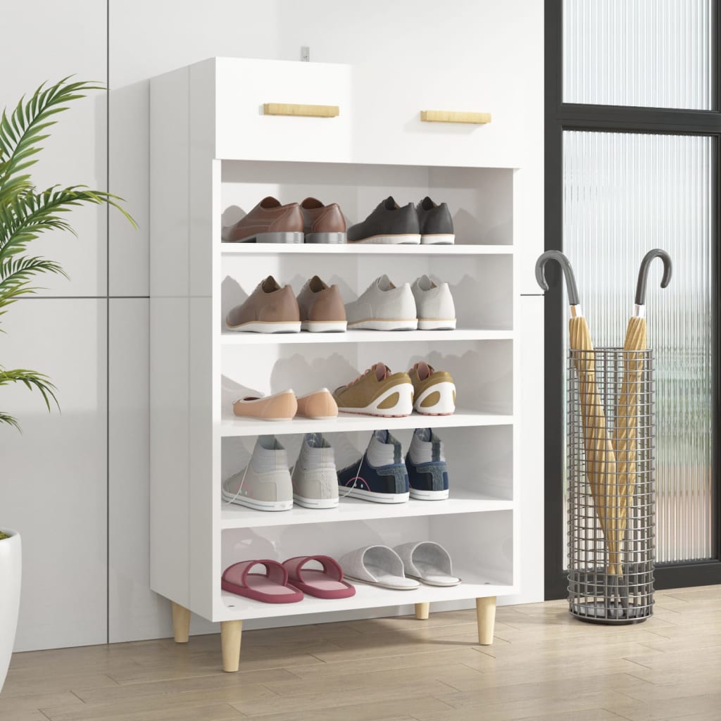 Schoenenkast 60X35X105 Cm Bewerkt Hout Hoogglans Wit