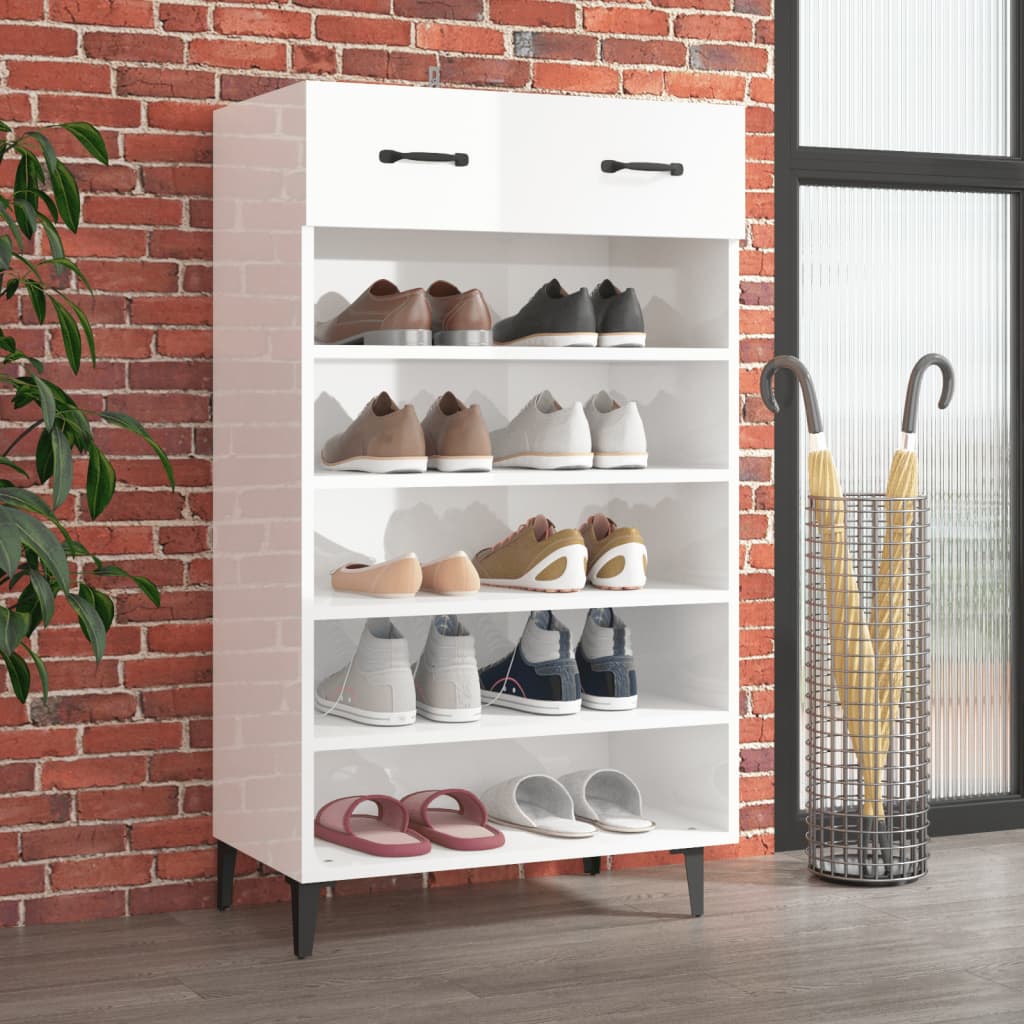Schoenenkast 60X35X105 Cm Bewerkt Hout Hoogglans Wit