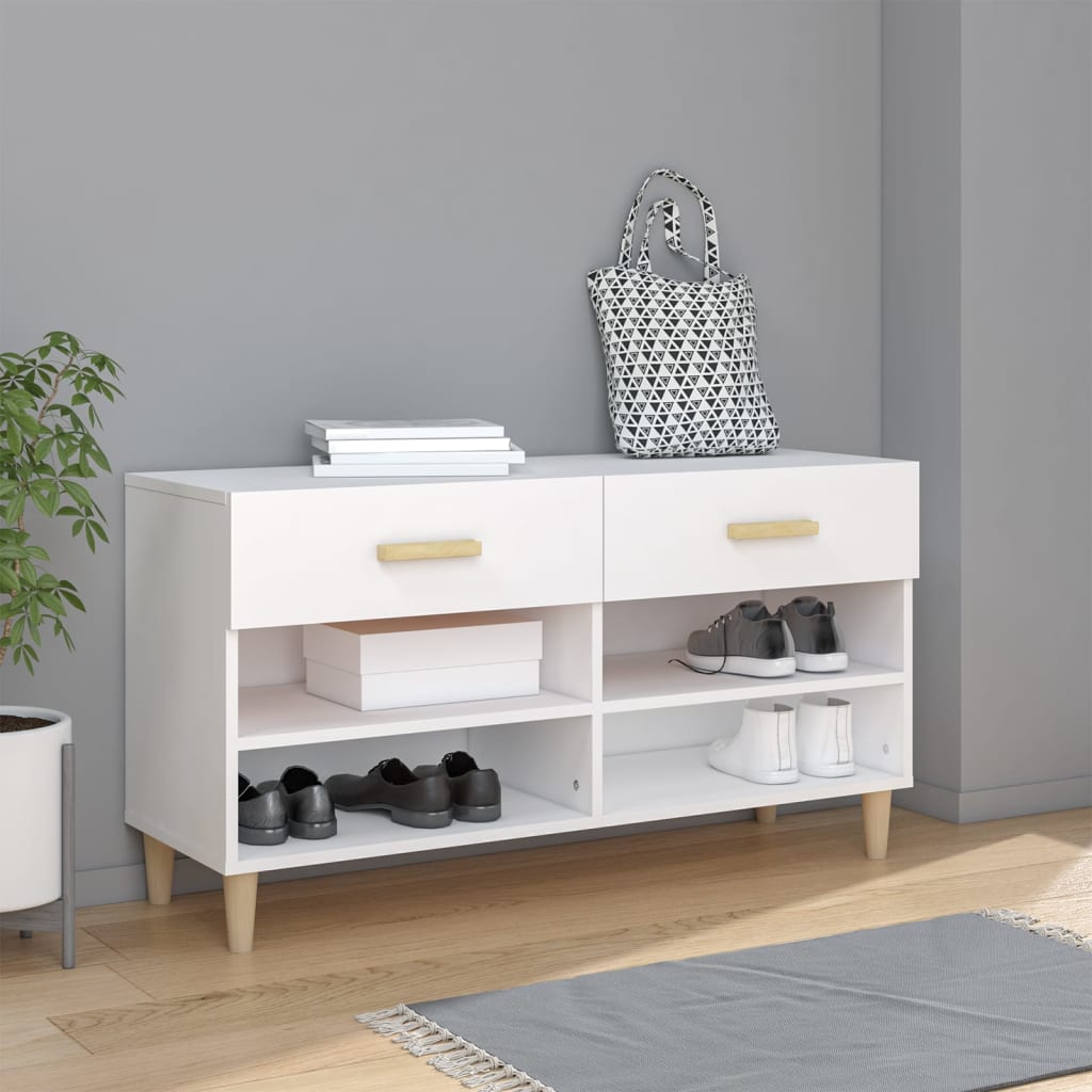 Schoenenkast 102X35X55 Cm Bewerkt Hout Wit