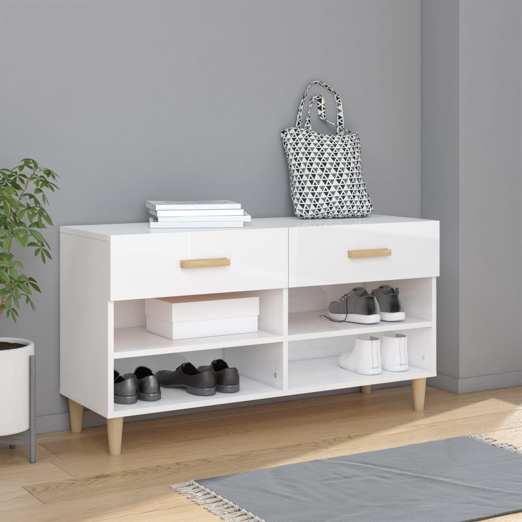 Schoenenkast 102X35X55 Cm Bewerkt Hout Hoogglans Wit