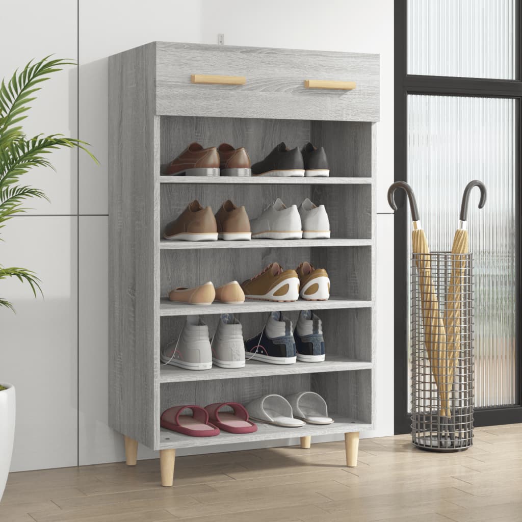 Schoenenkast 60X35X105 Cm Bewerkt Hout Eikenkleur Grijs Sonoma
