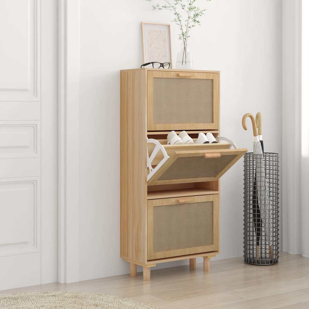 Schoenenkast 52X25X115Cm Bewerkt Hout & Natuurlijk Rattan Bruin Zwart