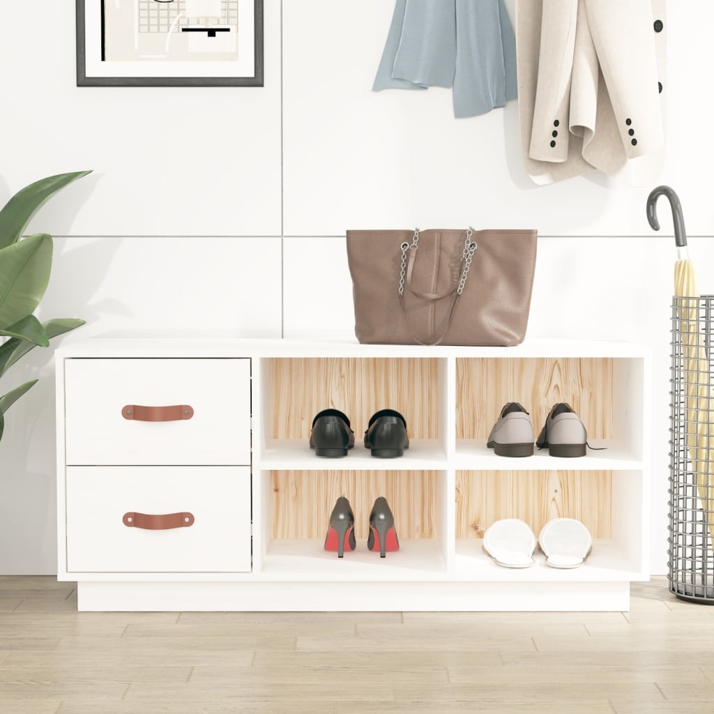 Schoenenbank 100X34X45 Cm Massief Grenenhout Wit