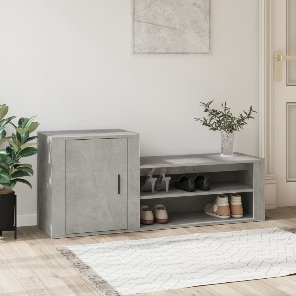 Schoenenkast 130X35X54 Cm Bewerkt Hout Betongrijs Hoogglans Wit