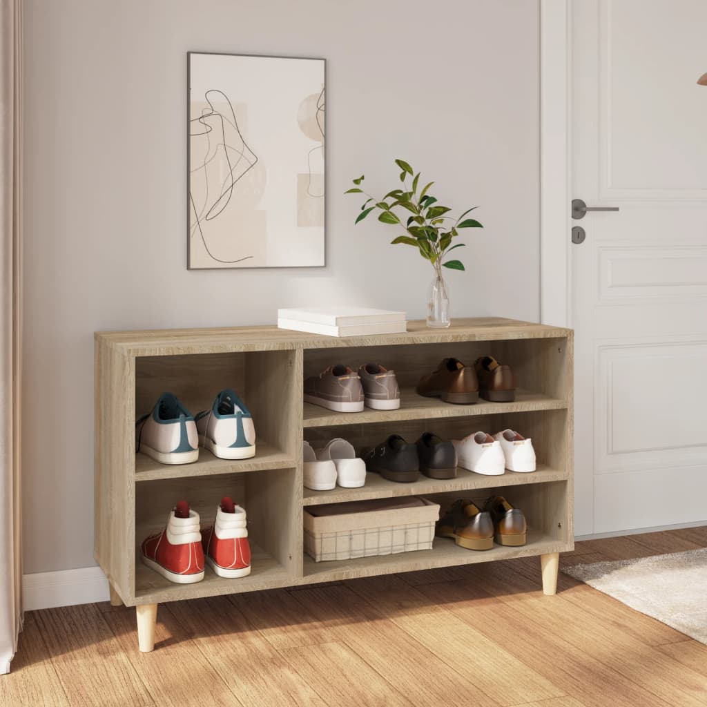 Schoenenkast 102X36X60 Cm Bewerkt Hout Sonoma Eikenkleurig Hoogglans Wit