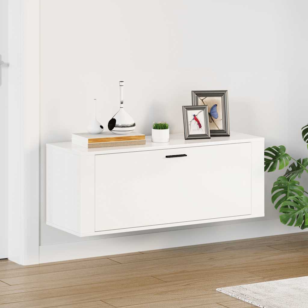 Wandschoenenkast 100X35X38 Cm Bewerkt Hout Hoogglans Wit