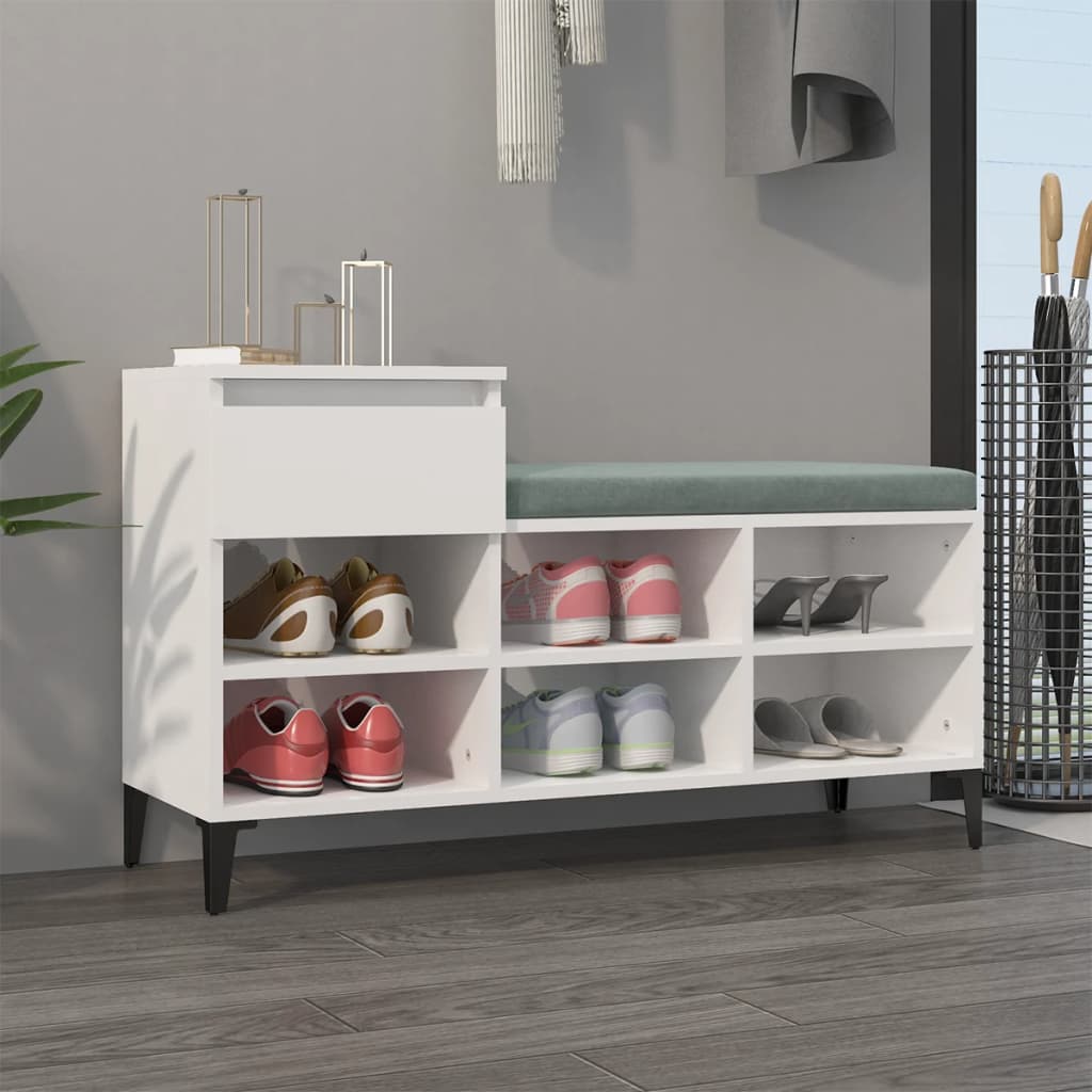 Schoenenkast 102X36X60 Cm Bewerkt Hout Hoogglans Wit