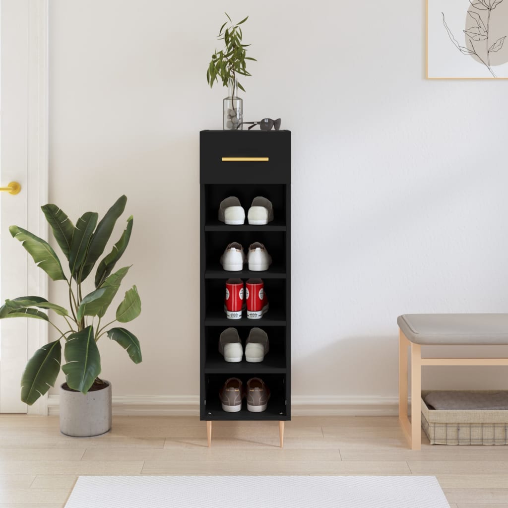 Schoenenkast 30X35X105 Cm Bewerkt Hout Zwart Bruin Eikenkleur