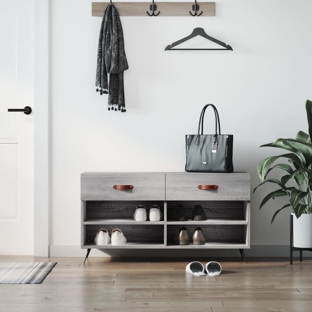 Schoenenbank 102X35X55 Cm Bewerkt Hout Eikenkleur Grijs Sonoma