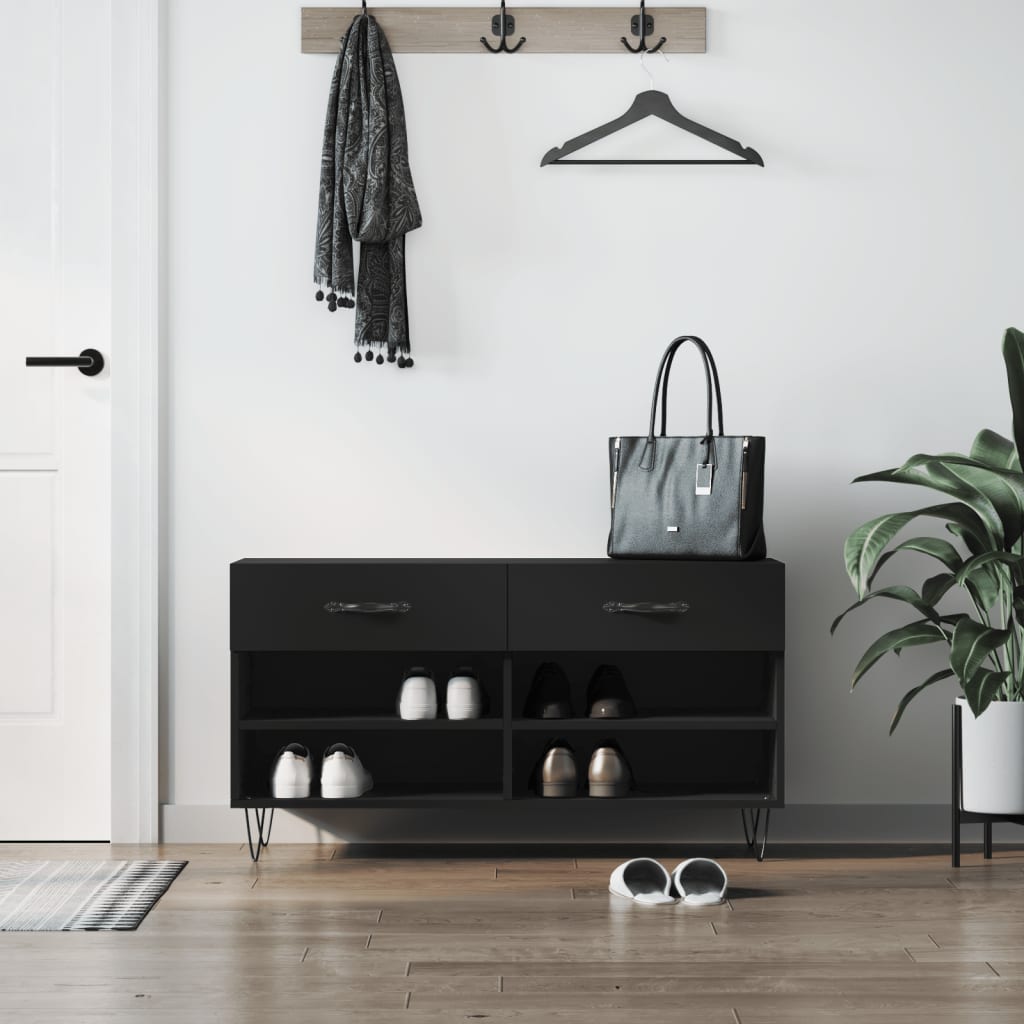 Schoenenbank 102X35X55 Cm Bewerkt Hout Zwart Wit