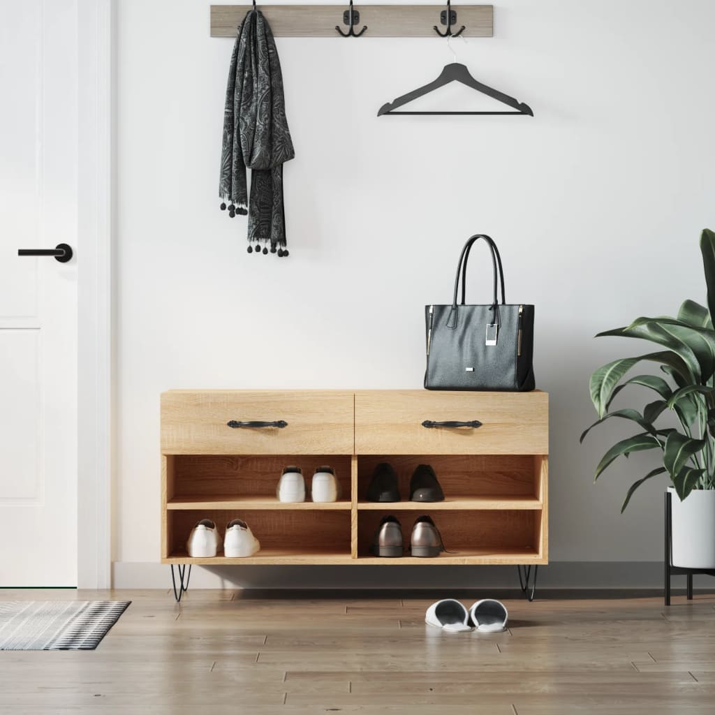 Schoenenbank 102X35X55 Cm Bewerkt Hout Kleurig Sonoma Eiken