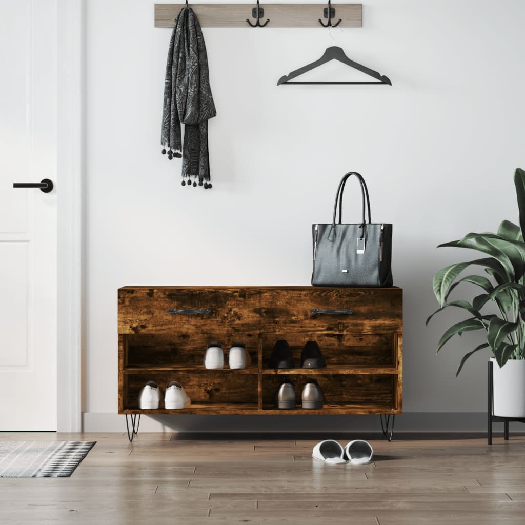 Schoenenbank 102X35X55 Cm Bewerkt Hout Kleurig Gerookt Eiken