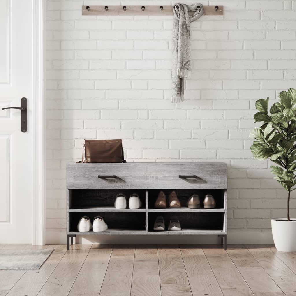Schoenenbank 102X35X55 Cm Bewerkt Hout Eikenkleur Grijs Sonoma
