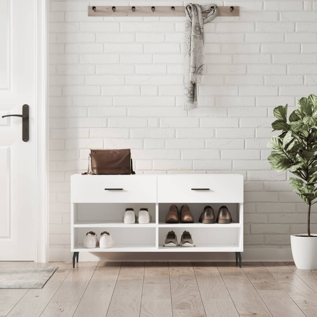 Schoenenbank 102X35X55 Cm Bewerkt Hout Wit